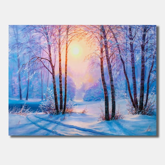 Designart - Warm Sunshine Reflection Over Winter Forest River III